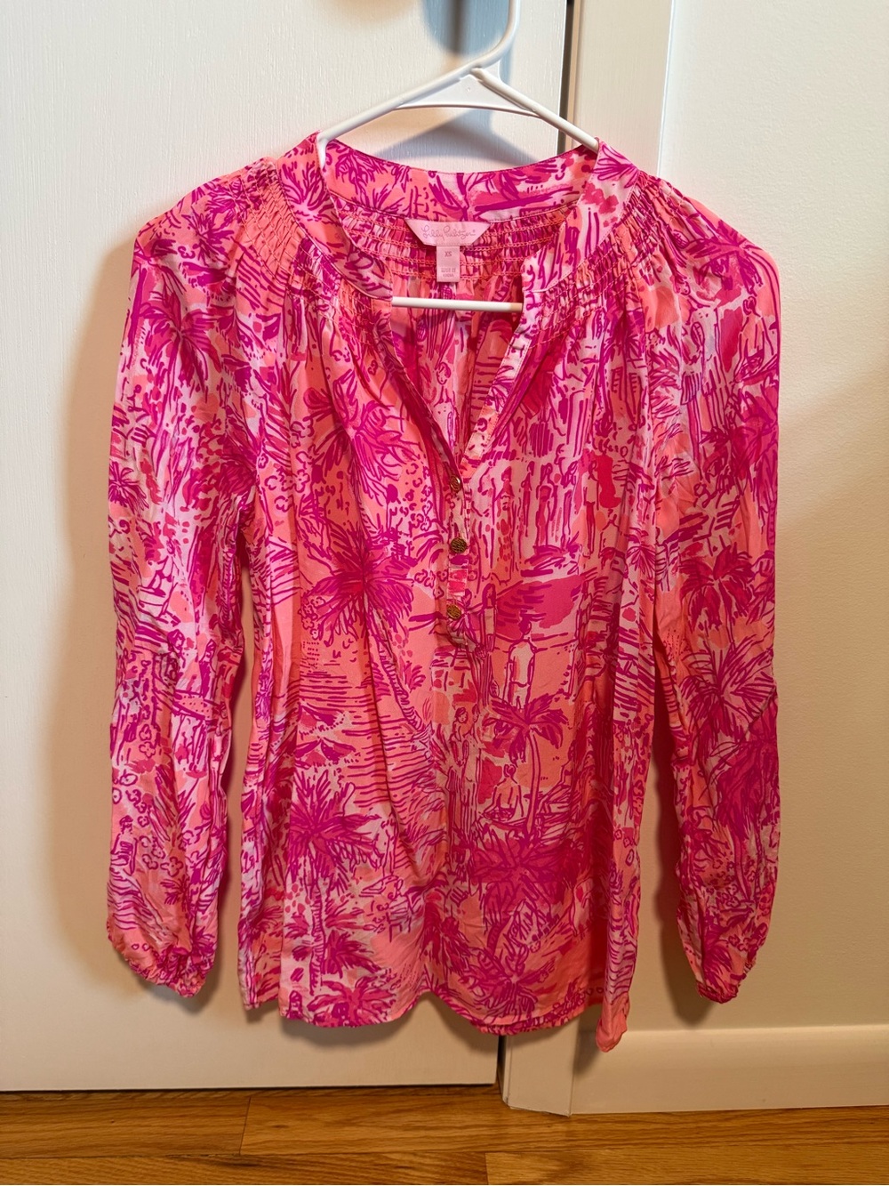 Lilly Pulitzer Elsa Pink & Coral Printed Blouse Size XS - Excellent Condition